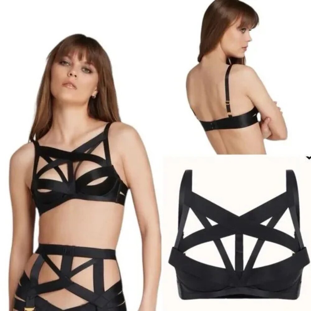 Agent Provocateur Silk Bra Whitney High Neck Underwired Bra Black Silk Bra  2/XS